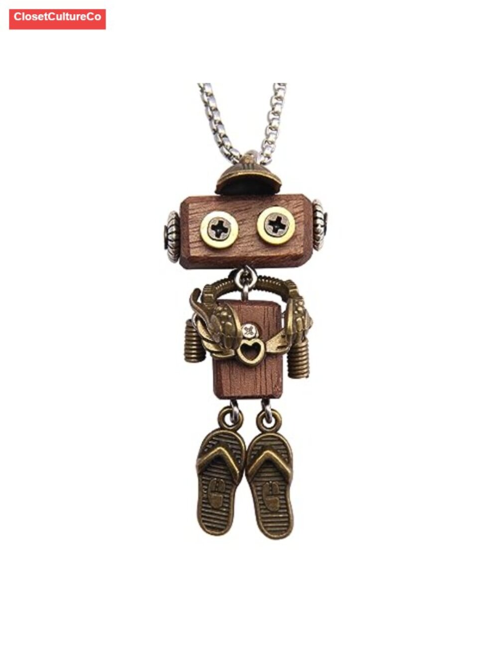 Handmade Leather Choker Necklace Wooden Alloy Pendant Boho 26.77 in